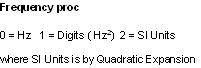 Frequency proc 0 = Hz 1 = Digits ( Hz2) 2 = SI Units
where SI Units is by Quadratic Expansion